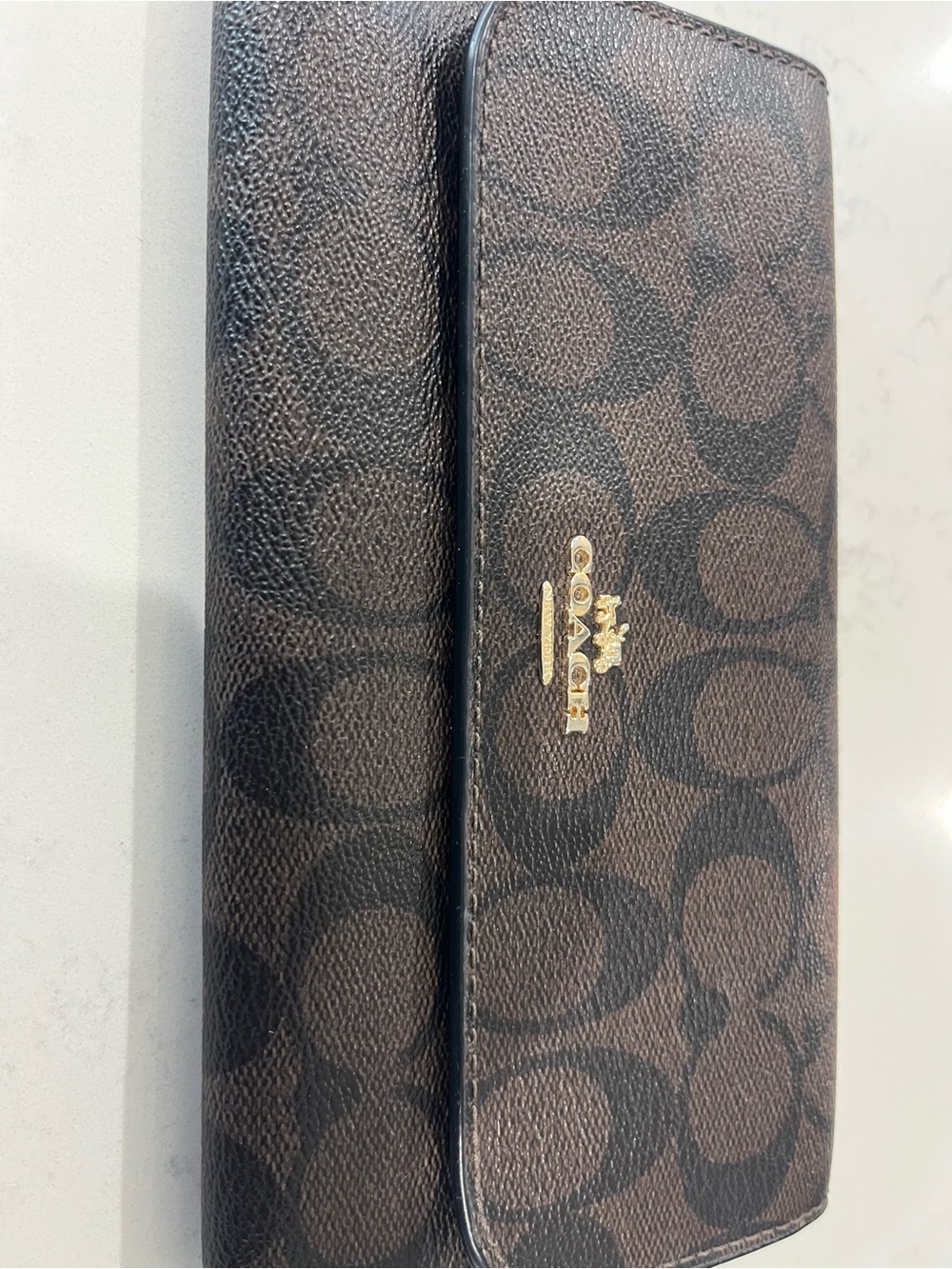 Coach Brown Signature Continental Card Holder with Gold Logo